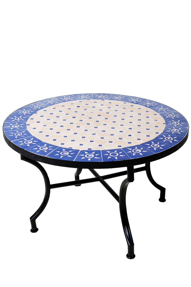 Moroccan Mosaic Table, Sun Beige Blue, 80 cm, 45 cm high